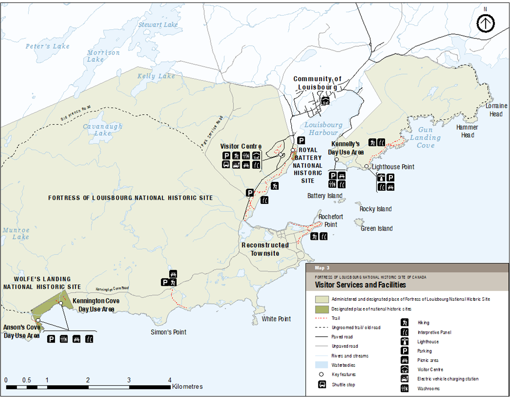 Map 3: Visitor services and facilities - Text description follows