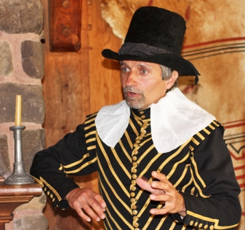 Site interpreter re-enacting Champlain’s recollections of Port-Royal
