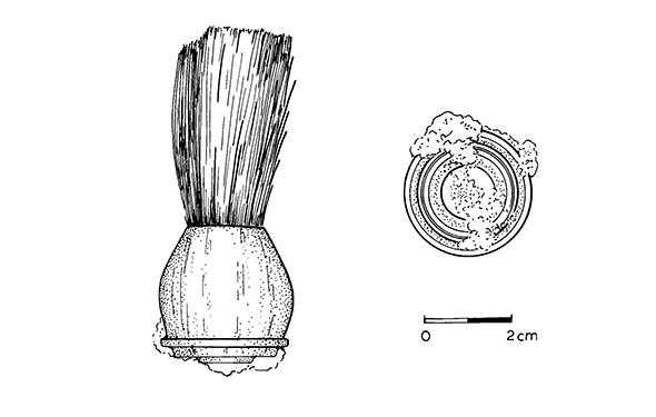 Black and white illustration of top view and side view of shaving brush