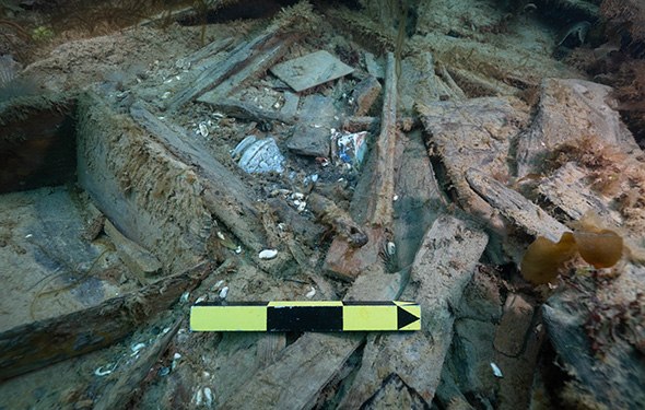 Pitcher submerged on the shipwreck, surrounded by debris