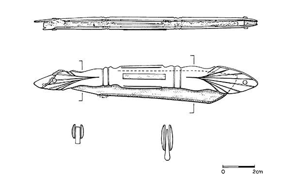 Black and white illustration of top view and side view of razor