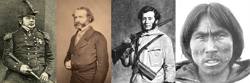  Photomontage de sir John Franklin, de John Rae, de Francis McClintock et de William Uligpak.