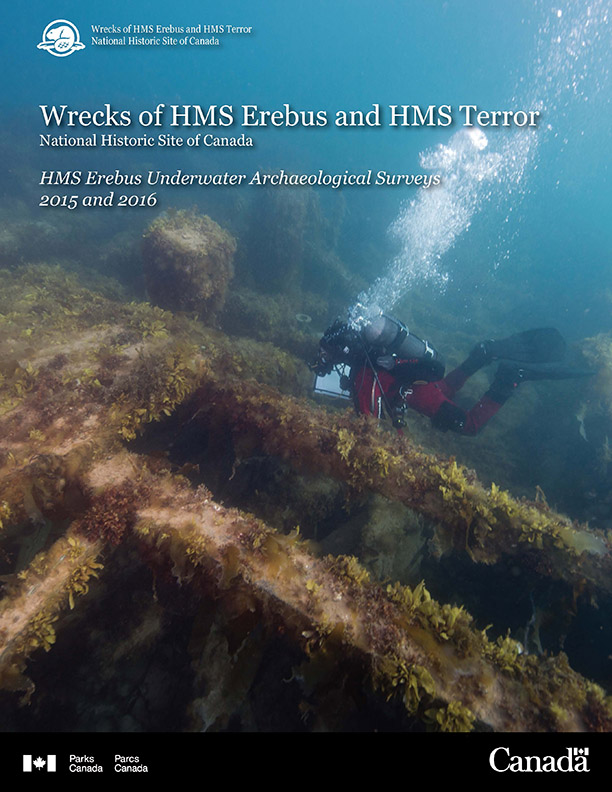 Report cover page featuring title of report and photo of a diver in scuba gear next to the wreck site