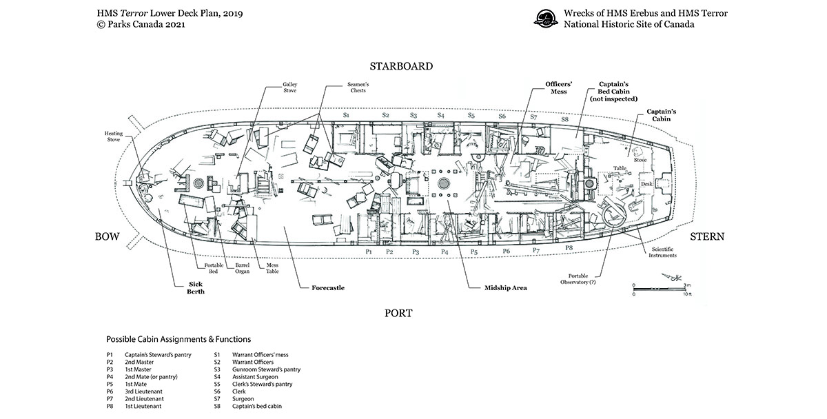 Black and white diagram of Terror lower deck plan