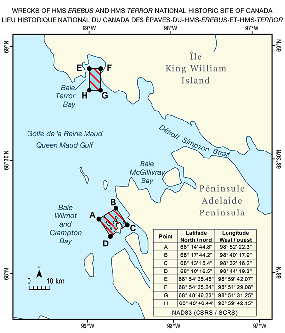 Map of the Wrecks Of HMS Erebus and HMS Terror National Historic Site Of Canada