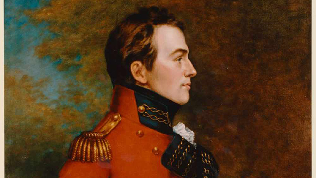 Un tableau représentant le profil du major-général Sir Isaac Brock en uniforme d'époque.