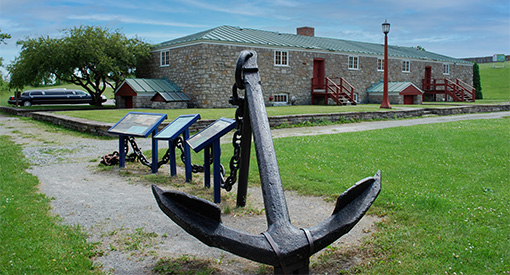 Navy Hall with large anchor in the foreground