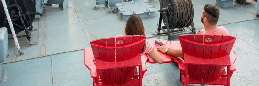 Parks Canada red chairs on HMCS Haida