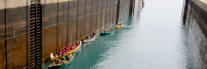 Canoes in the lock.