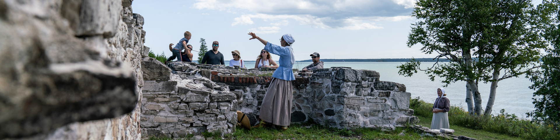 Staff leading a tour through the ruins.