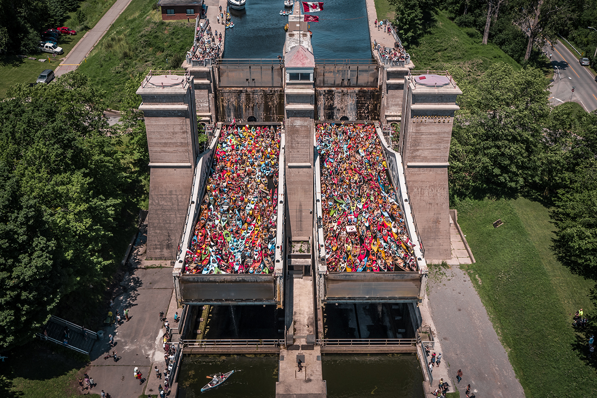 Aerial photo of Peterborough Lift Lock at Lock & Paddle 2017.