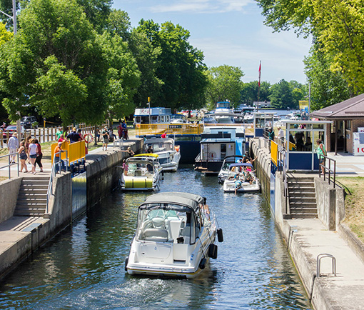 Boats in the lock at Bobcaygeon