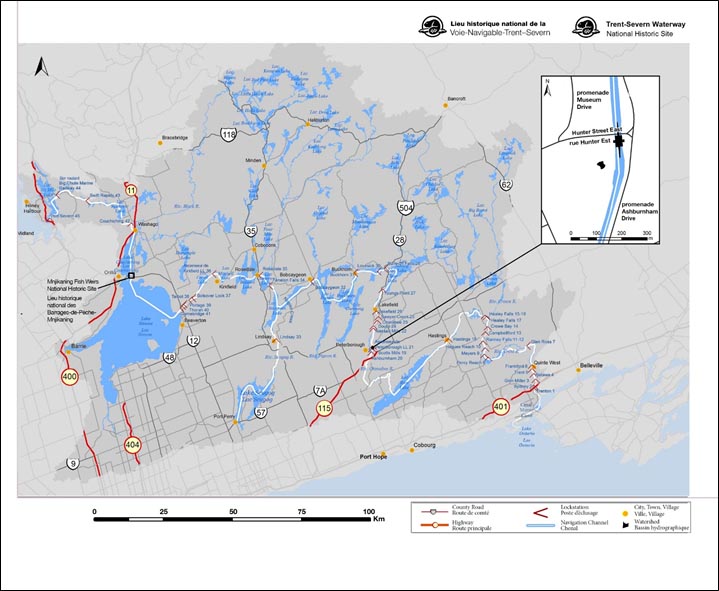 Map 2: Trent-Severn Waterway National Historic Site — Text version follows