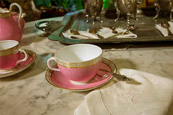 Tea cup on set table