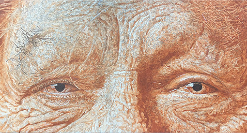 Un tableau représentant des yeux de personnes âgées de près, peint par Susan Christianson