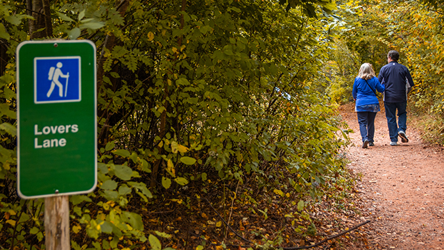 A couple walk down lovers lane in Cavendish