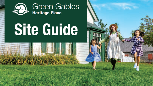 Anne skips across the front lawn of Green Gables House with 2 friends.