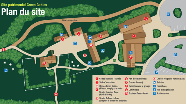 Plan du site des bâtiments et sentiers du lieu patrimonial Green Gables.