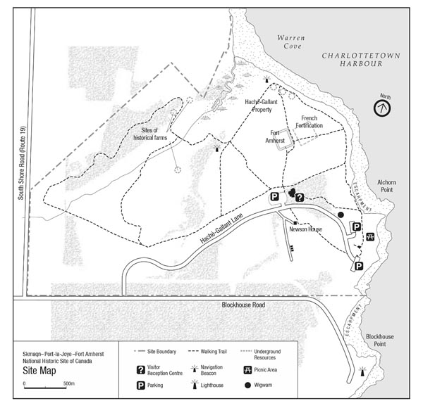 Map 3: Site Map of Skmaqn–Port-la-Joye–Fort Amherst — Text version follows.