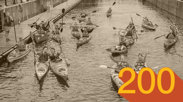 Kayak group in a lock basin