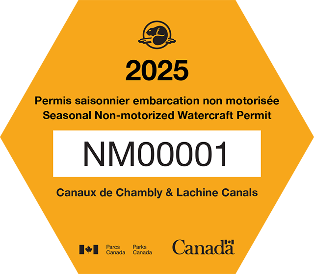 Yellow sticker allowing non-motorized boats to navigate the Chambly and Lachine canals.