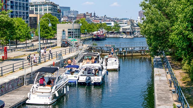 Group of boats in lockage process