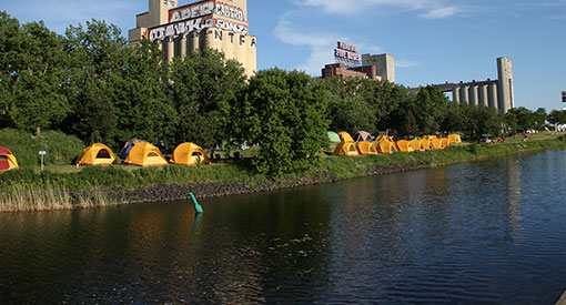 Tents on the Raceway banks at the Lachine Canal