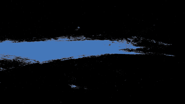 A work by Yan May, a blue stain on a black background.