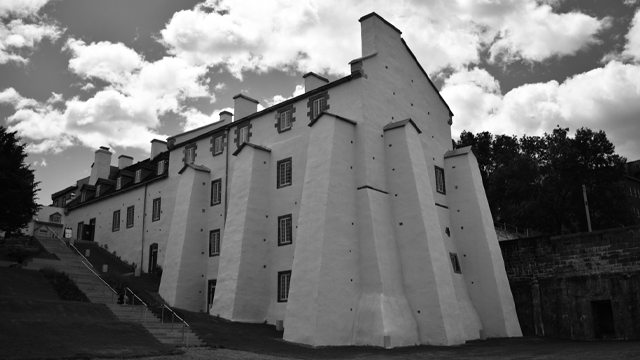 Black and white photo of the Dauphine redoubt located in the Artillery Park.