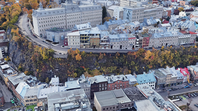 Vue aérienne de l'enceinte nord-est des fortifications de Québec.