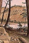 Voyageurs laboring on a portage path