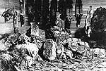 A old clerk working amongst hundreds of fur pelts