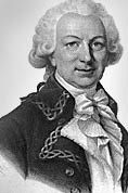 Black and white drawing of Bougainville. He is wearing a wig, a justaucorps and a tie.
