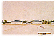 Water colour showing the interior courtyard, the officers' quarters and the guardhouse.