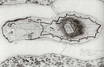 Map of Île aux Noix by Bougainville, 1760