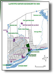 The seigniory of the Petite-Nation's map, in 1854. The southern border of the seigniory is delimited by the Ottawa River.