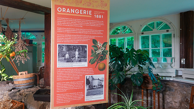 View from inside the orangery, a greenhouse where oranges grow, annexed to the Papineau manor.