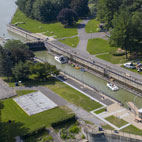Vue par drone du lieu historique national du Canal-de-Saint-Ours