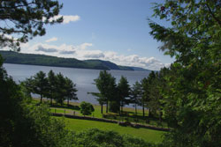 South view: Section of indigenous cemetery and Témiscamingue lake