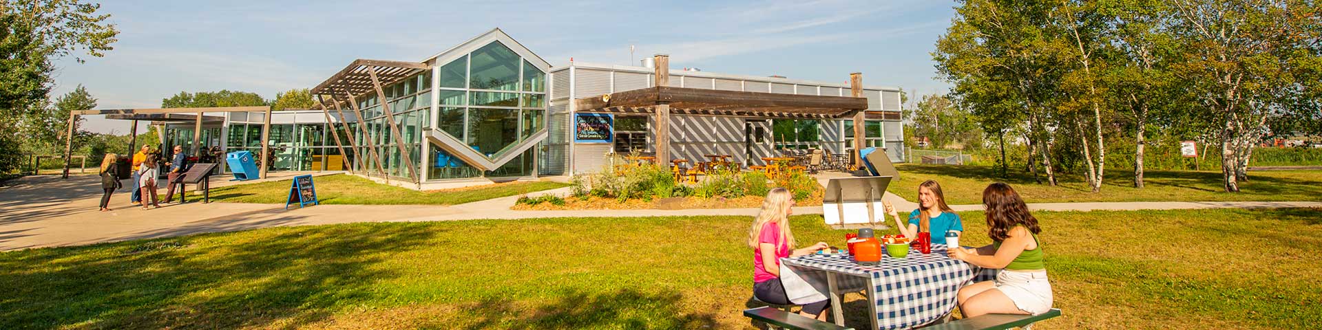 shot of the outside of the visitor centre at the Batoche National Historic Site