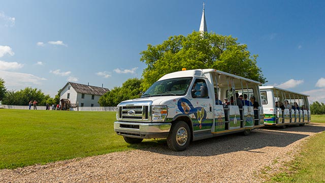 The shuttle making its way across Batoche National Historic Site