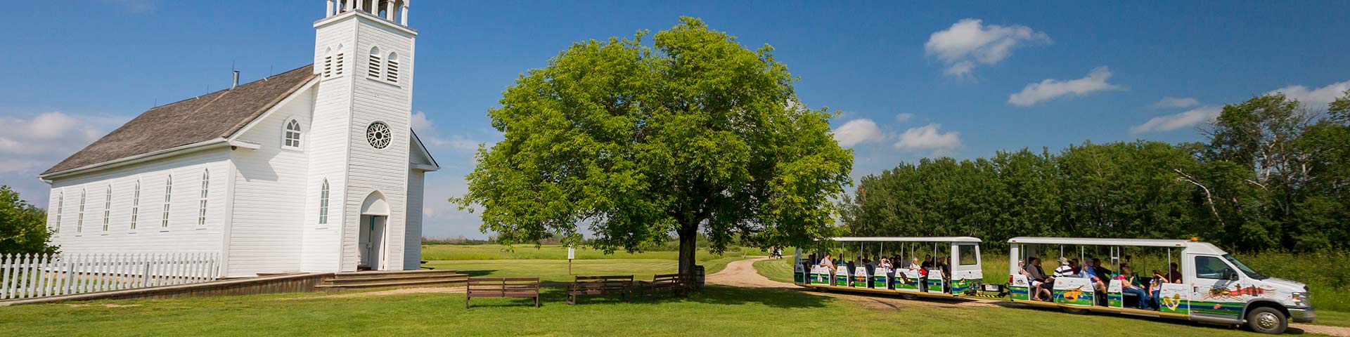 The shuttle making its way across Batoche National Historic Site