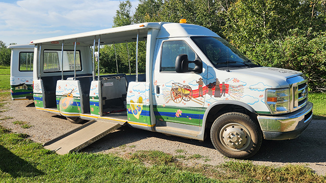 The shuttle at Batoche National Historic Site with the ramp down.