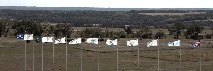 Flags of the Métis, First Nations affiliated with Fort Battleford, and Treaty Six