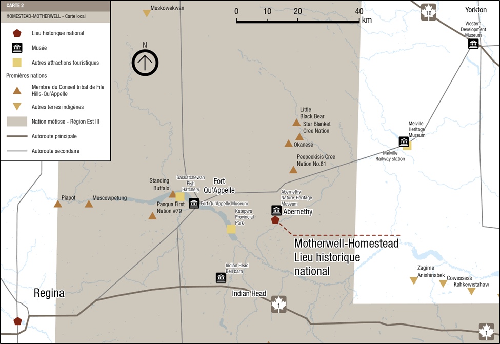 Carte 2 : Cadre local du lieu historique national du Homestead-Motherwell, version textuelle suit