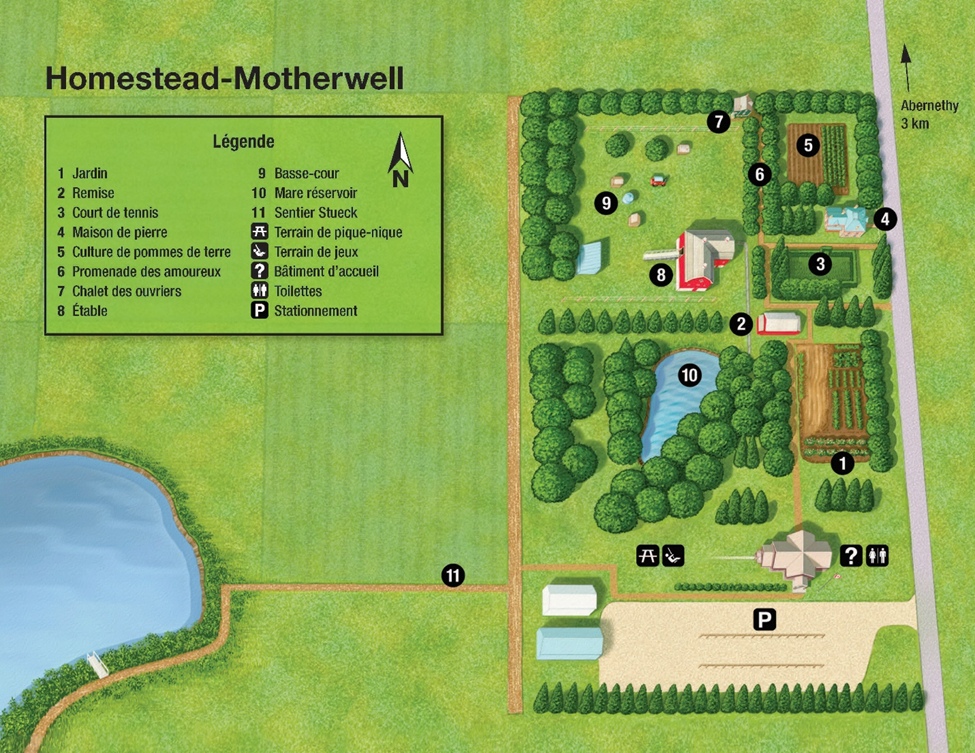 Carte 3 : Plan du lieu historique national du Homestead-Motherwell, version textuelle suit