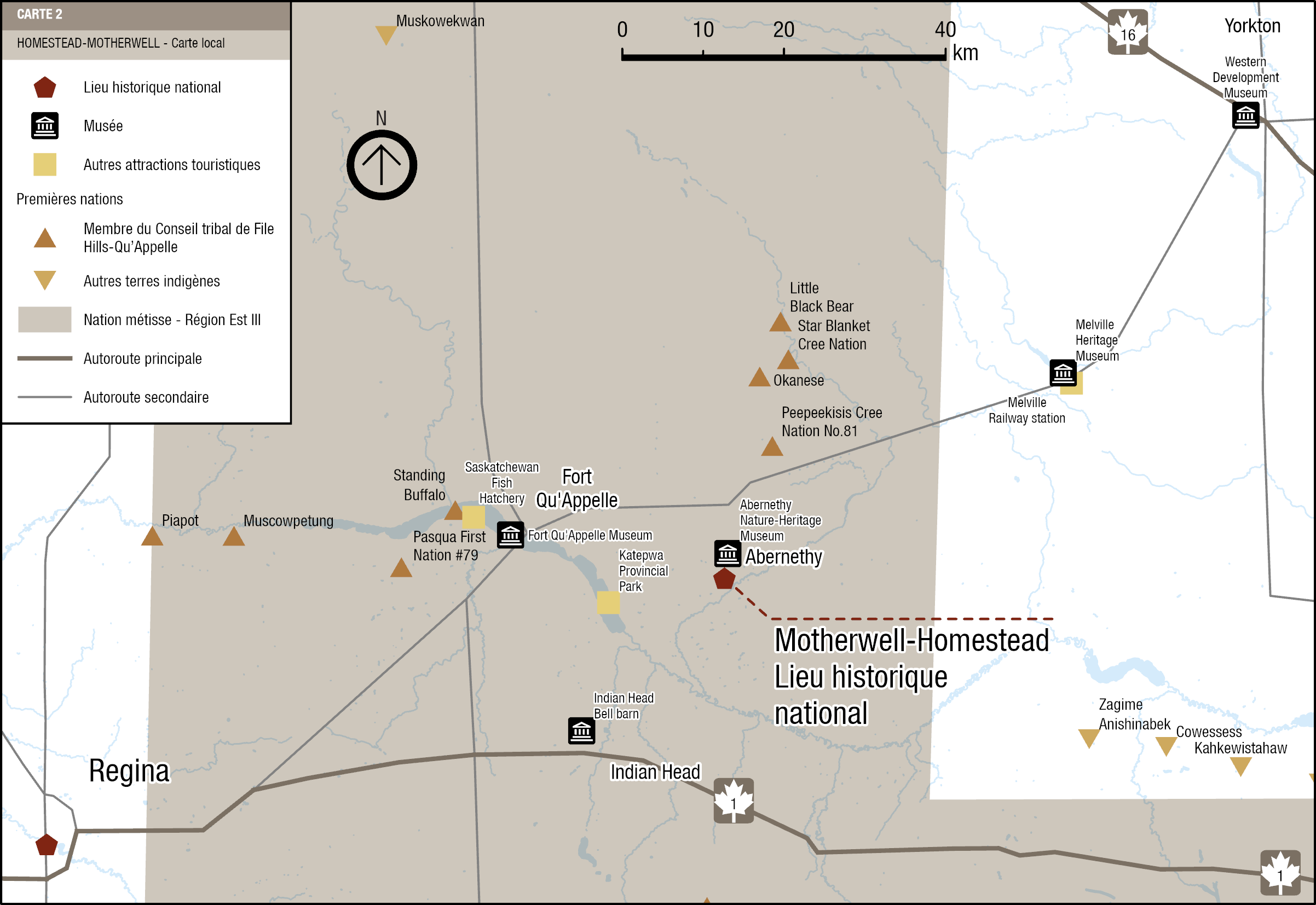 Carte 2 : Cadre local du lieu historique national du Homestead-Motherwell, version textuelle suit