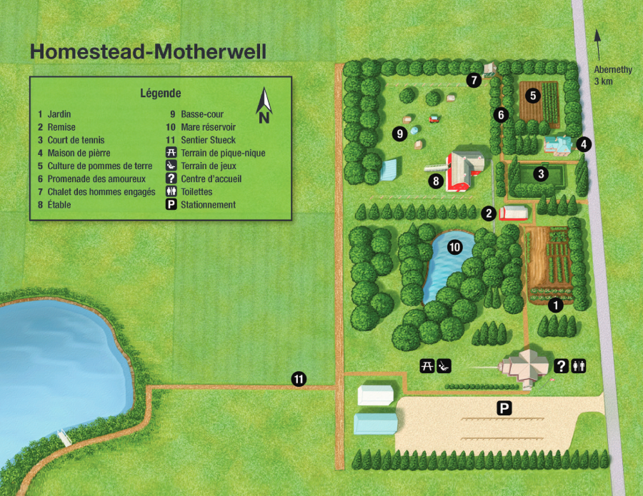 Carte 3 : Plan du lieu historique national du Homestead-Motherwell, version textuelle suit