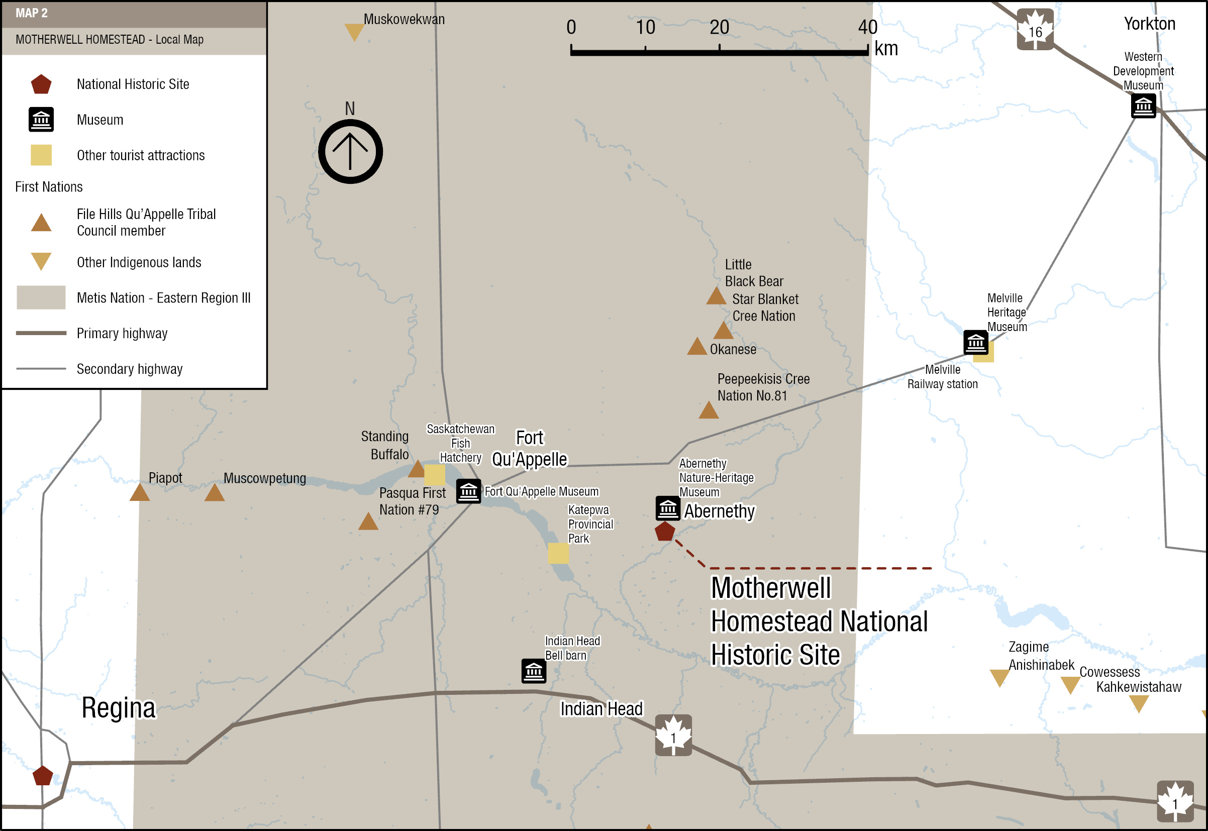 Map 2. Local setting of Motherwell Homestead National Historic Site, text description follows