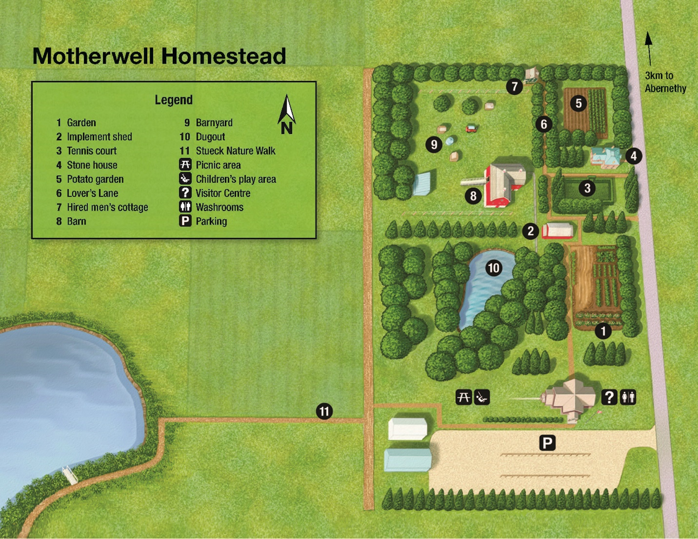 Map 3. Site Map of Motherwell Homestead National Historic Site, text description follows